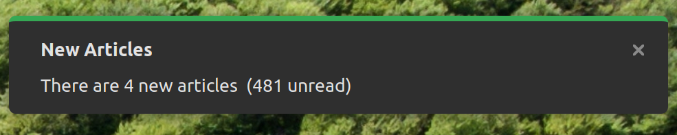 A screenshot showing Communique notifying about 4 new articles, making for a total or 481 unread articles